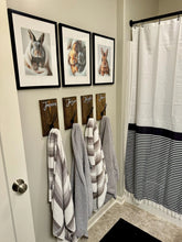 Load image into Gallery viewer, 3D Farm style Custom hooks, Wood Bathroom sign, Backpack Hooks, Kids Name Sign, Towel Holder, Towel Rack, Bathroom Hooks, Stocking Hook
