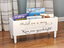 Load image into Gallery viewer, Read me a story, tuck me in tight Book Bin - Book Storage - Books - Toy Storage - Bookcase - Nursery Decor - Baby Shower Gift - Birthday
