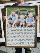 Load image into Gallery viewer, Sibling poem sign, Siblings Poem, Shared Room Decor, Kids, Kids Wall Art, Nursery Quote Sign, Family Photo on Wood, Framed wood photo
