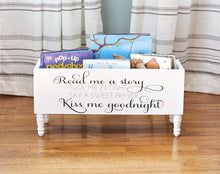 Load image into Gallery viewer, Read me a story, tuck me in tight Book Bin - Book Storage - Books - Toy Storage - Bookcase - Nursery Decor - Baby Shower Gift - Birthday
