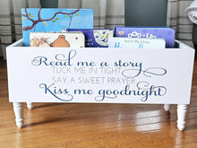 Load image into Gallery viewer, Read me a story, tuck me in tight Book Bin - Book Storage - Books - Toy Storage - Bookcase - Nursery Decor - Baby Shower Gift - Birthday
