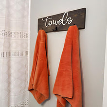 Load image into Gallery viewer, 3D Towel hook, Wood Bathroom sign, Back Pack Hooks, Kids Name Sign, Towel Holder, Towel Rack, Bathroom Hooks, Pool storage
