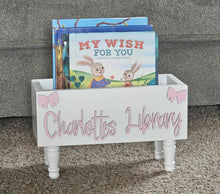 Load image into Gallery viewer, Personalized 3d Book Library box- Custom Book Box - Book Storage - Kids books - Book caddy - Bow Girls room decor
