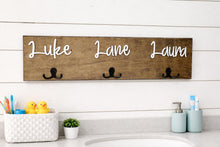Load image into Gallery viewer, 3D Farm Bathroom Decor for kids towels, Wood Bathroom sign, Back Pack Hooks, Kids Name Sign, Towel Holder, Towel Rack, Bathroom Hooks
