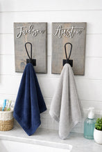 Load image into Gallery viewer, 3D Farm style Custom hooks, Wood Bathroom sign, Back Pack Hooks, Kids Name Sign, Towel Holder, Towel Rack, Bathroom Hooks, Stocking Hook
