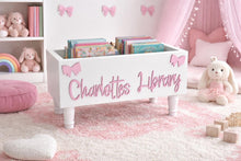Load image into Gallery viewer, Personalized 3d Book Library box- Custom Book Box - Book Storage - Kids books - Book caddy - Bow Girls room decor
