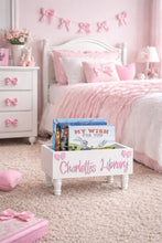 Load image into Gallery viewer, Personalized 3d Book Library box- Custom Book Box - Book Storage - Kids books - Book caddy - Bow Girls room decor
