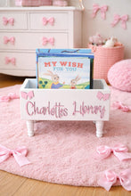 Load image into Gallery viewer, Personalized 3d Book Library box- Custom Book Box - Book Storage - Kids books - Book caddy - Bow Girls room decor
