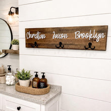 Load image into Gallery viewer, 3D Farm Bathroom Decor for kids towels, Wood Bathroom sign, Back Pack Hooks, Kids Name Sign, Towel Holder, Towel Rack, Bathroom Hooks
