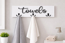 Load image into Gallery viewer, 3D Towel hook, Wood Bathroom sign, Back Pack Hooks, Kids Name Sign, Towel Holder, Towel Rack, Bathroom Hooks, Pool storage

