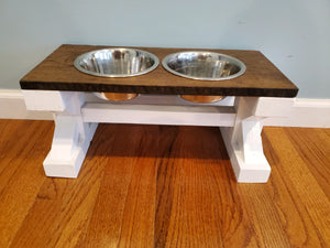 Oak top - Trestle Leg Farmhouse Elevated Dog Bowls - Raised Dog Bowls- Trestle Leg Pet Bowls - X-Frame Feeder