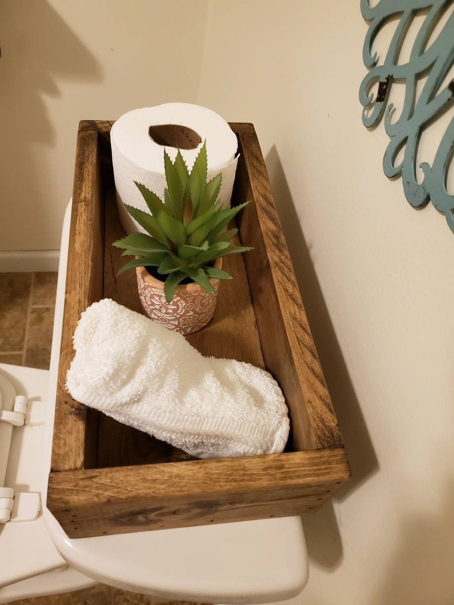 Rustic Toilet Paper Holder with Shelf Country Farmhouse Bathroom