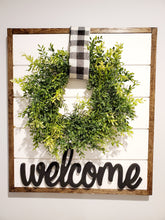 Load image into Gallery viewer, Shiplap  Welcome Sign - Farmhouse Wall Decor - Shiplap Framed Sign - Rustic Home Decor - Farmhouse Decor - Shiplap Sign with Wreath
