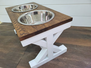 Oak top - Large Bowl Trestle Leg Farmhouse Elevated Dog Bowls - Raised Dog Bowls- Large Bowl Dog Feeder- X-Frame Feeder
