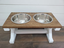 Load image into Gallery viewer, Oak top - Large Bowl Trestle Leg Farmhouse Elevated Dog Bowls - Raised Dog Bowls- Large Bowl Dog Feeder- X-Frame Feeder
