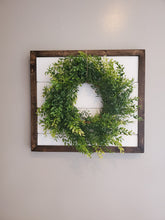 Load image into Gallery viewer, Shiplap Framed Sign 18&quot; wreath- Shiplap Welcome Sign - Farmhouse Decor - Farmhouse Wall Decor -Rustic Home Decor - Shiplap Sign with Wreath
