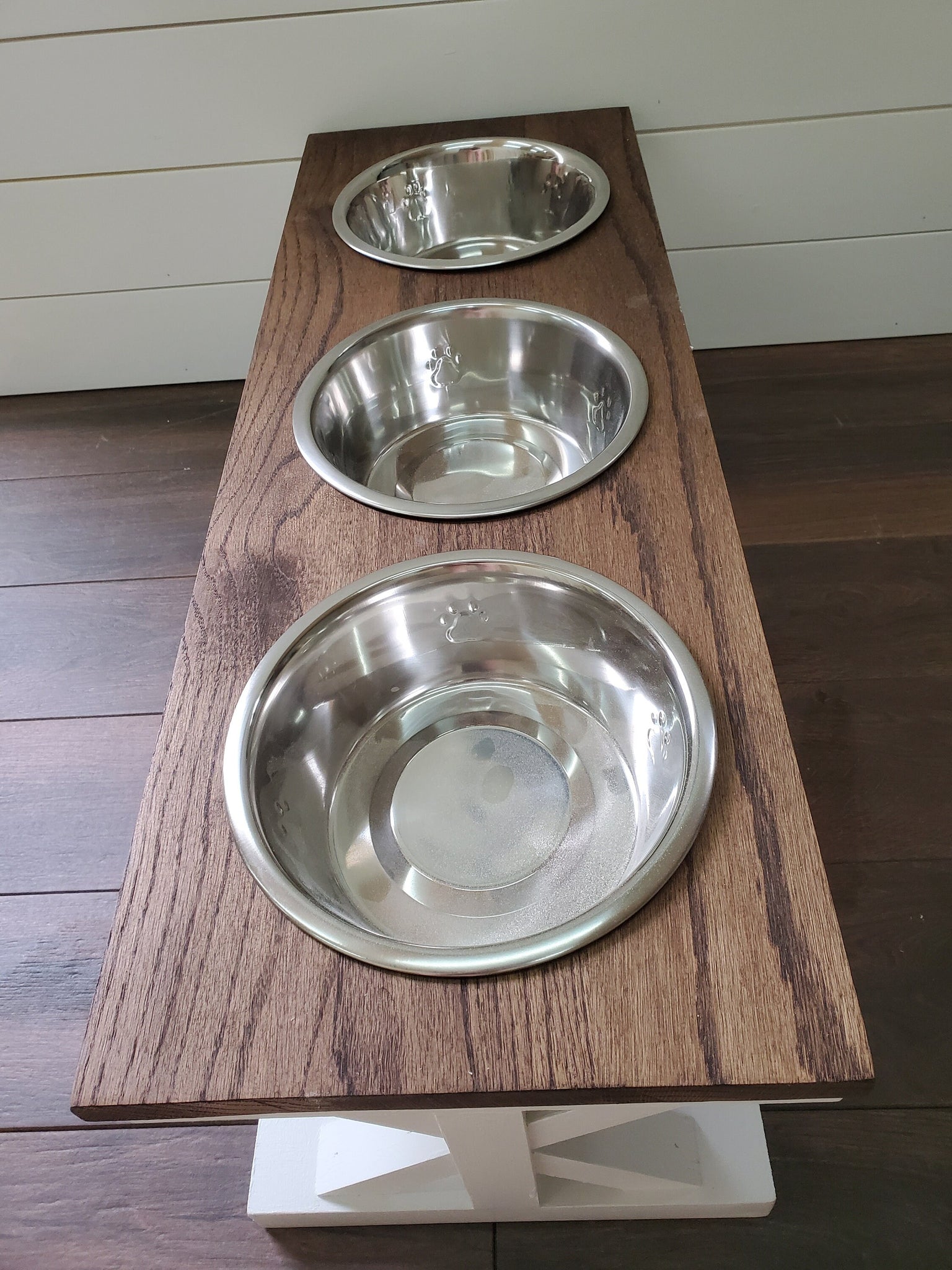 Oak top - Large Elevated Dog Bowl Stand, 3 Bowl Dog Stand, Raised