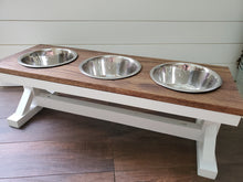 Load image into Gallery viewer, Oak Top Large Elevated Dog Bowl Stand, 3 Bowl Dog Stand, Raised Dog Bowl, Large Dog Bowls
