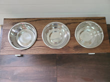 Load image into Gallery viewer, Oak Top Large Elevated Dog Bowl Stand, 3 Bowl Dog Stand, Raised Dog Bowl, Large Dog Bowls
