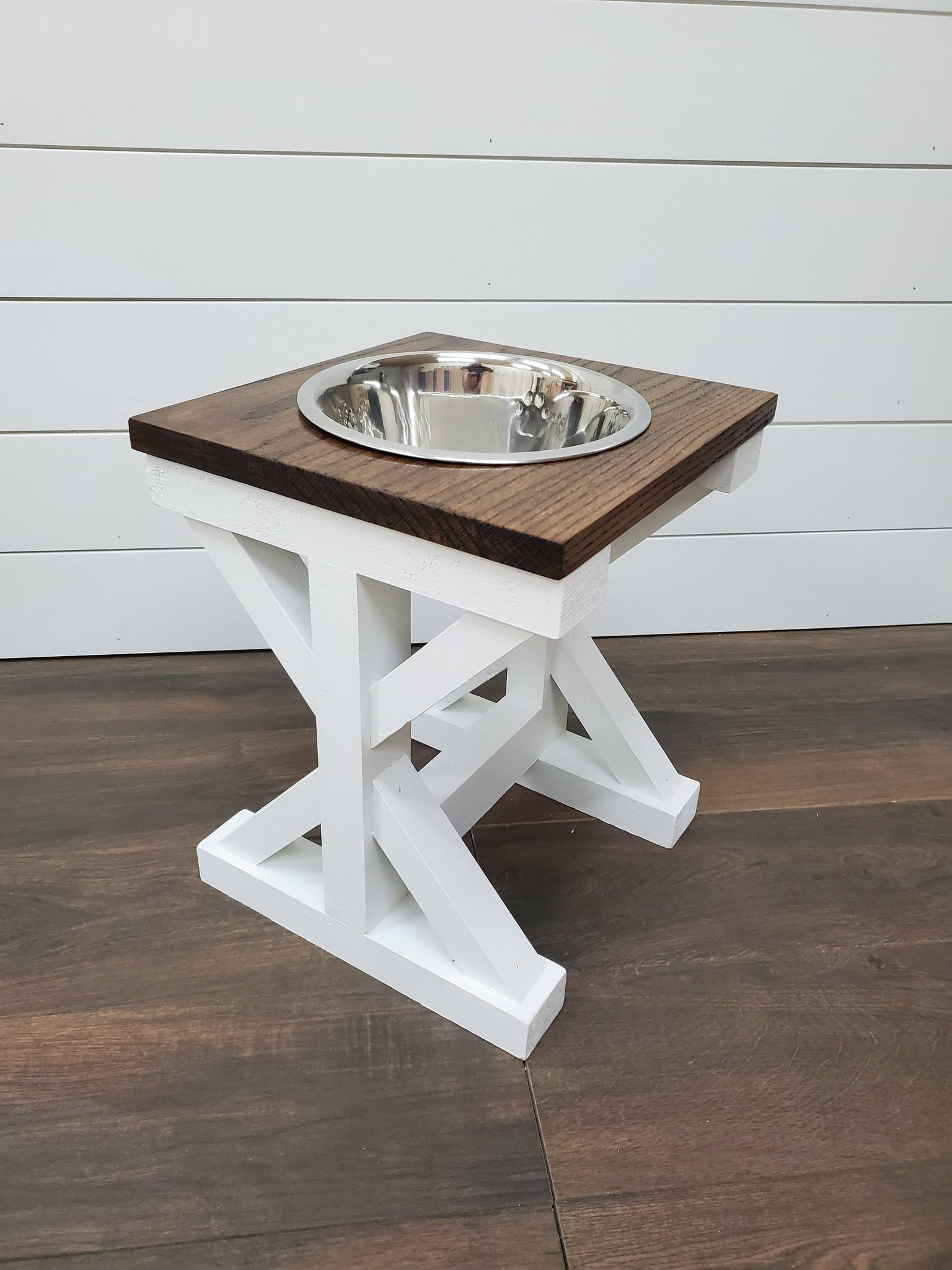 Small Elevated Dog Bowl Stand - Trestle Farmhouse Table Two Bowl