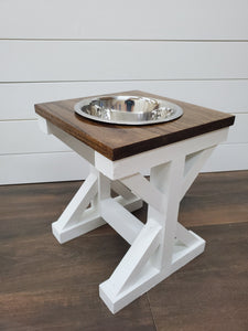 Oak top - Dog Bowl Feeder - Farmhouse Style - Rustic Dog Bowl Stand - Raised Dog Bowl Feeder - Single Dog Bowl Feeder