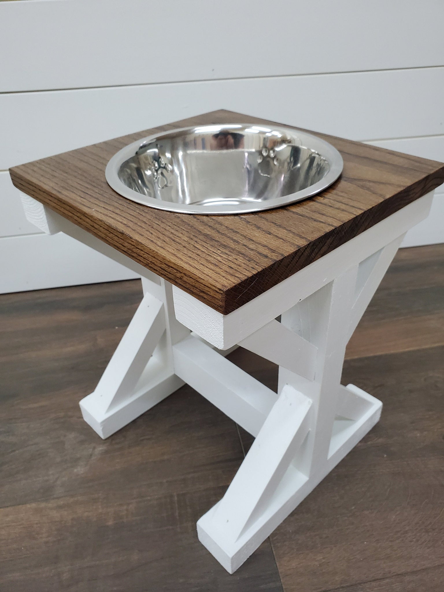 Oak top - Dog Bowl Feeder - Farmhouse Style - Rustic Dog Bowl