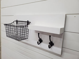 Mail Organizer with Shelf And Basket, Rustic Farmhouse Floating Shelf, Key Hanger And Organizer, Office Organizer, Front Door Storage