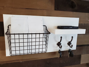 Mail Organizer with Shelf And Basket, Rustic Farmhouse Floating Shelf, Key Hanger And Organizer, Office Organizer, Front Door Storage