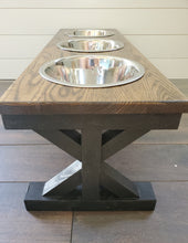 Load image into Gallery viewer, Oak top - Large Elevated Dog Bowl Stand, 3 Bowl Dog Stand, Raised Dog Bowl, Large Dog Bowls
