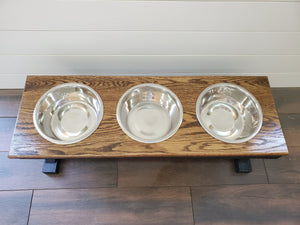 Oak top - Large Elevated Dog Bowl Stand, 3 Bowl Dog Stand, Raised Dog Bowl, Large Dog Bowls