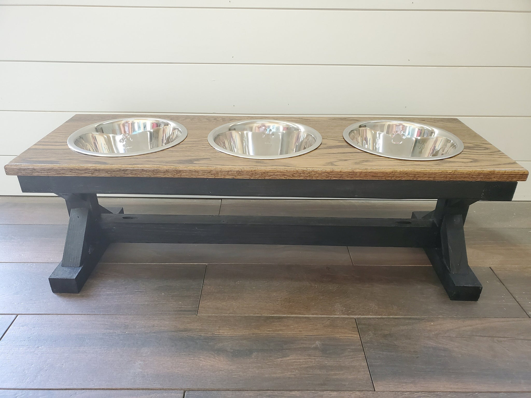 Gray Oak top - Large Bowl Trestle Leg Farmhouse Elevated Dog Bowls