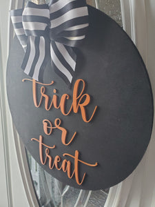 Trick or Treat Front Door Sign, Wreath For Front Door, Door Decor, Door Decoration, Hello Door Sign, Halloween Door decor, Front Door Wreath