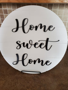 18" Home Sweet Home - Faux Ship Lap - Welcome sign- Kitchen deco - 3D Laser Cut Door Hanger - Farmhouse Home Decor