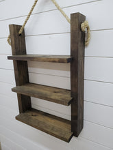 Load image into Gallery viewer, Rustic Ladder Shelf - Rope Hanging Ladder Shelf - Farmhouse Bathroom Shelf - Bathroom Organizer - Farmstyle Decor
