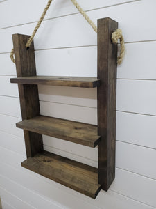 Rustic Ladder Shelf - Rope Hanging Ladder Shelf - Farmhouse Bathroom Shelf - Bathroom Organizer - Farmstyle Decor