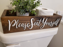 Load image into Gallery viewer, 3d Please seat yourself toilet box - Rustic Toilet Paper Holder - Farmhouse Bathroom Decor - Wooden Box Above The Toilet
