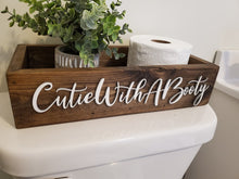Load image into Gallery viewer, 3D Cutie with a booty toilet box - Rustic Toilet Paper Holder - Farmhouse Bathroom Decor - Wooden Box Above The Toilet
