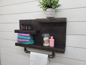 Herringbone Bathroom Shelf - Towel Organizer - Industrial pipe towel - Farmhouse Bathroom Shelf - Bathroom Organizer - Country House Decor