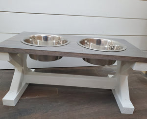 Medium Elevated Dog Bowl Stand - Trestle Farmhouse Table - Two