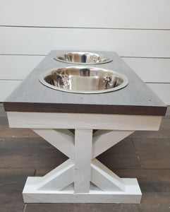 Gray Oak top - Large Bowl Trestle Leg Farmhouse Elevated Dog Bowls - Raised Dog Bowls- Large Bowl Dog Feeder- X-Frame Feeder