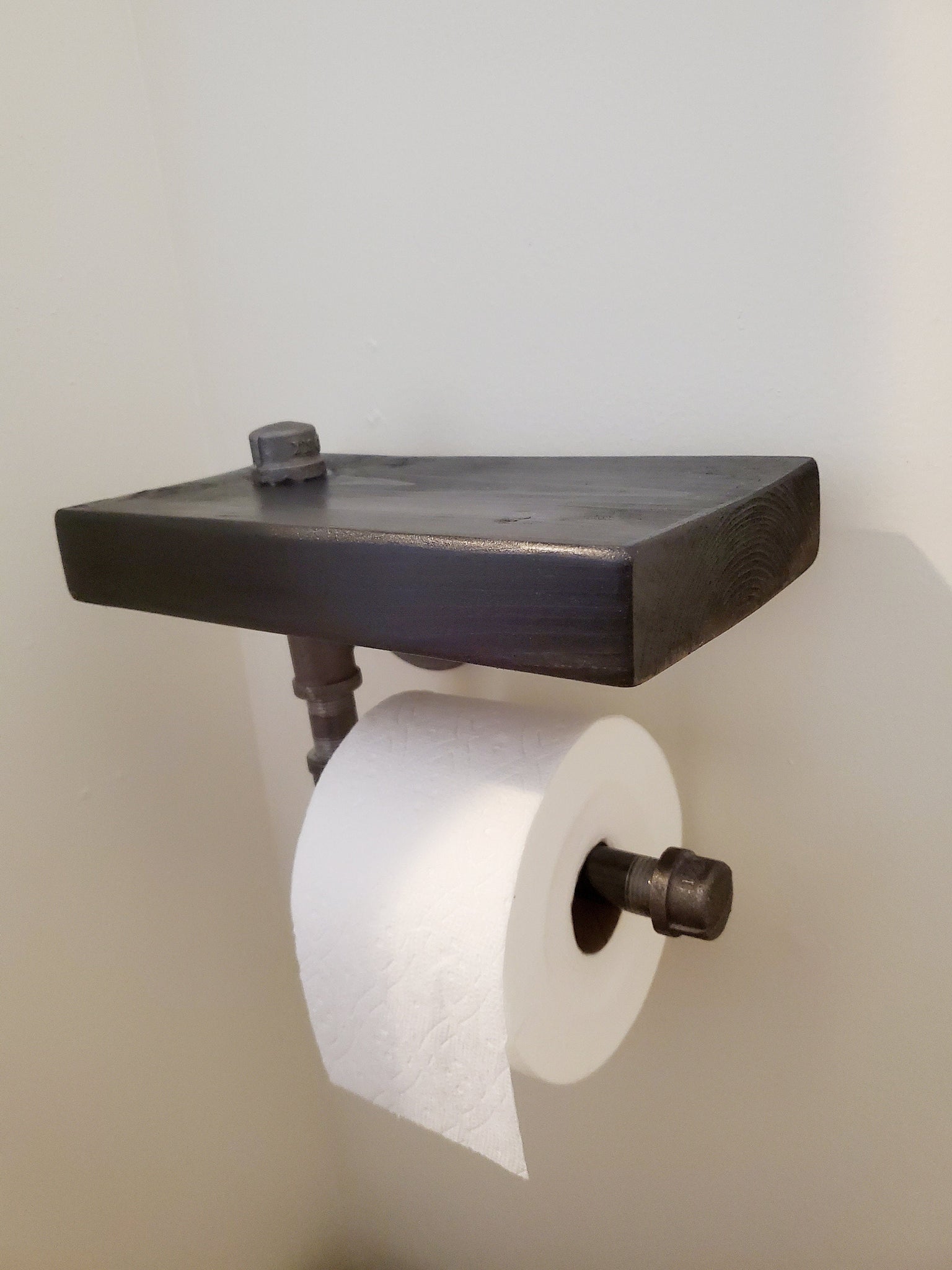 Rustic Bathroom Toilet Paper Holder with Shelf - Industrial Decor -  Farmhouse