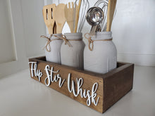 Load image into Gallery viewer, 3D Flip Stir Whisk Box - Utensil box - Farmhouse Kitchen Decor - Kitchen Mason Jar box - Kitchen Storage - Rustic Box - Treat box
