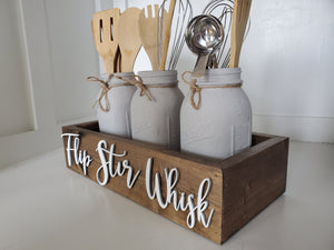 3D Flip Stir Whisk Box - Utensil box - Farmhouse Kitchen Decor - Kitchen Mason Jar box - Kitchen Storage - Rustic Box - Treat box