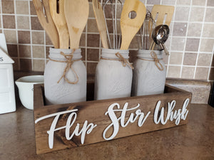 3D Flip Stir Whisk Box - Utensil box - Farmhouse Kitchen Decor - Kitchen Mason Jar box - Kitchen Storage - Rustic Box - Treat box