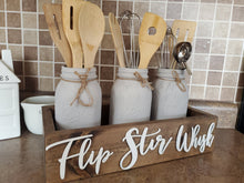 Load image into Gallery viewer, 3D Flip Stir Whisk Box - Utensil box - Farmhouse Kitchen Decor - Kitchen Mason Jar box - Kitchen Storage - Rustic Box - Treat box
