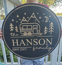Load image into Gallery viewer, 18&quot; Carved Sign, Personalized Camper Sign, Camper Decor, Custom Camper Signs, Outdoor Decor, Lodge Decor, Father&#39;s Day Gift, Campsite sign
