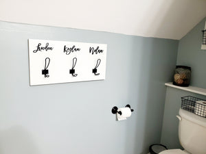 Farm Bathroom Decor for kids towels, Wood Bathroom sign, Back Pack Hooks, Kids Name Sign, Towel Holder, Towel Rack, Bathroom Hooks