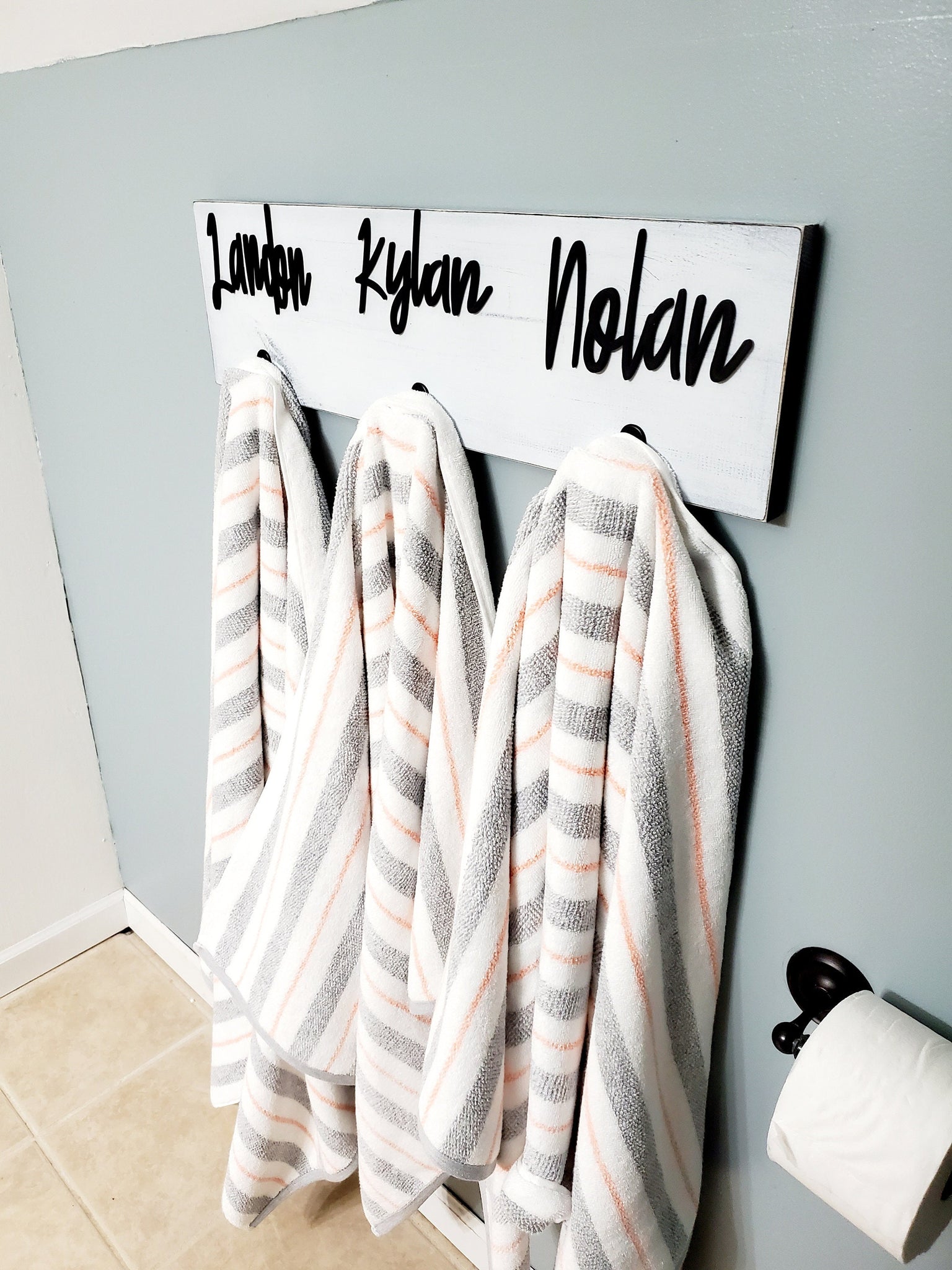 3D Farm Bathroom Decor for kids towels, Wood Bathroom sign, Back Pack Hooks, Kids Name Sign, Towel Holder, Towel Rack, Bathroom Hooks