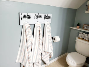 3D Farm Bathroom Decor for kids towels, Wood Bathroom sign, Back Pack Hooks, Kids Name Sign, Towel Holder, Towel Rack, Bathroom Hooks