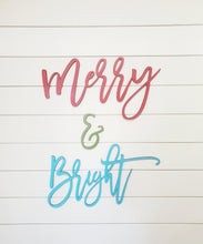 Load image into Gallery viewer, Merry &amp; Bright wood cutouts, Laser cut wood letters, Christmas Decor, Christmas Sign, Wood letters
